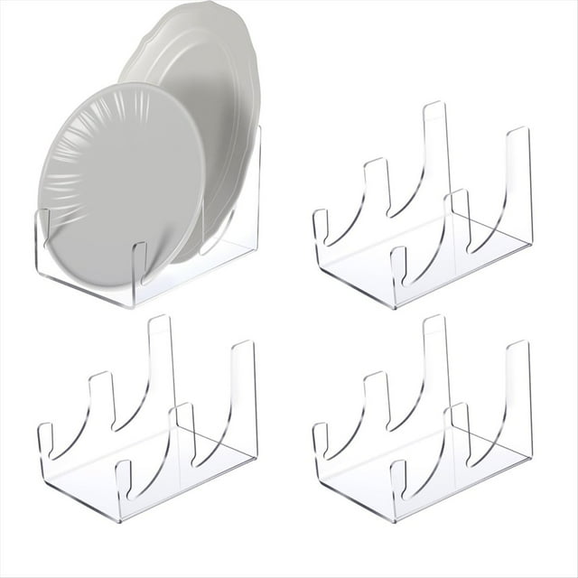 Soporte de Exhibición de 4 Piezas, Soporte para Platos de Porcelana de 2 Niveles, Soporte de Acrílico para Platos, Organizador Transparente para Gabinete de Cocina.