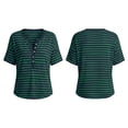 thumbnail image 3 of Aezemi Women Striped Button Shirts Pullover Loose Fit Short Sleeve Summer Daily Home Fashion Tees Baggy Outdoor Work Walking All Match Soft Casual Tops XXL, 3 of 7