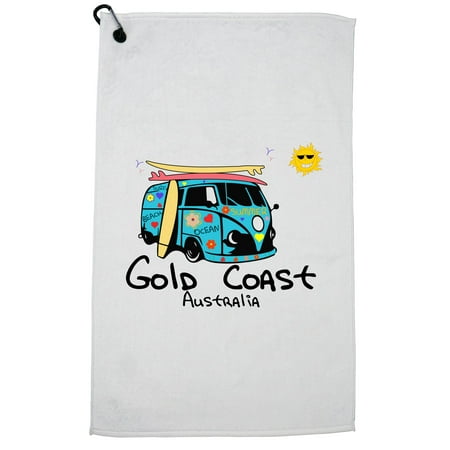 Gold Coast Australia Surf Van at Beach - Surfing Golf Towel with Carabiner