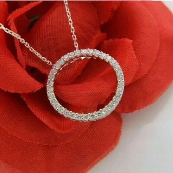 2Ct Round Cut Lab Created Diamond Circle Eternity Pendant Necklace 14k White Gold Plated