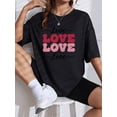 thumbnail image 1 of T-Shirt pour Femmes, 100 % Polyester Col Rond, Style Décontracté avec Motif Alphabet, Haut en Tricot Longueur Régulière pour Printemps/été, 1 of 5