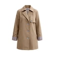 thumbnail image 4 of Byworldtasic Womens Lapel Short Trench Coat Plaid Cuff Lightweight Casual Button Jacket with Pockets, 4 of 8