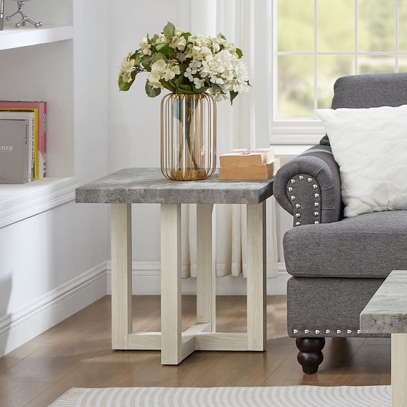 End Table, Faux Concrete White