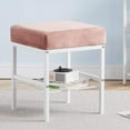 thumbnail image 2 of Tcbosik 13" Upholstered Velvet Ottoman with Storage Shelf, 300 lbs Capacity Shoe Changing Stool with White Metal Legs for Bedroom, Entryway, Living Room, Dusty Pink, 2 of 6