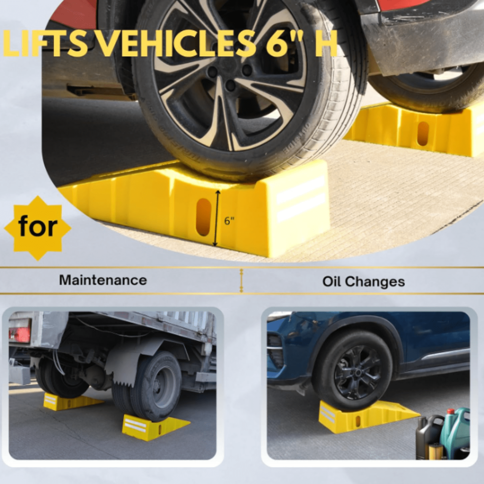 2 Pack Car Ramps，Portable Truck Service Ramps Lifts with Reflective Strips，Heavy-Duty Vehicle Ramps Oil Change for Home Garage or Shop RV Trailer Tire Changes & Maintenance, 20000 lbs,Yellow.