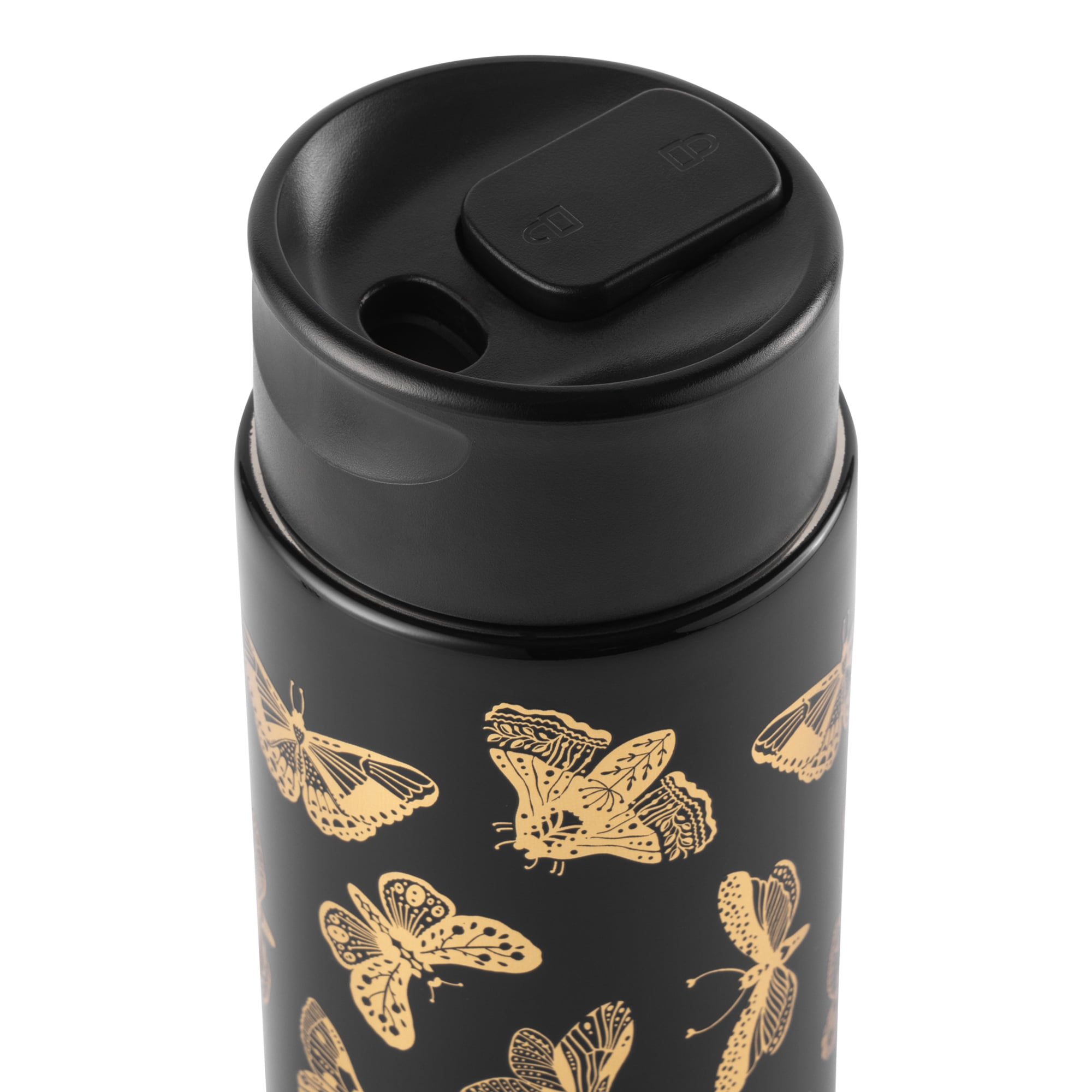 Thyme & Table 22 fl oz Stainless Steel Coffee Tumbler, Black & Gold Butterfly