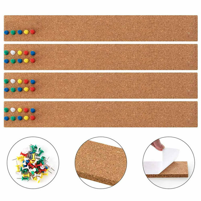 4pcs Strip Cork Board Tiles Natural Frameless Cork Board Strips For Walls  In Home School Office 