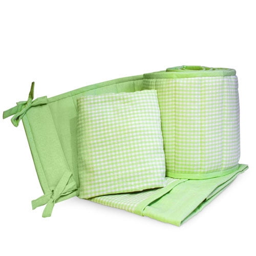 Seed Sprout Gingham Portable Crib Bedding 3 Piece Set, Green Apple