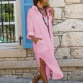thumbnail image 5 of Pink Women Beach Lounge Dresses Long Sleeve Dresses for Women High Neck Faux Gauze Linen Maxi Long Loose Fit Thin Fairy Hawaiian with Slit Fall Summer Dresses 2025 XXL, 5 of 7