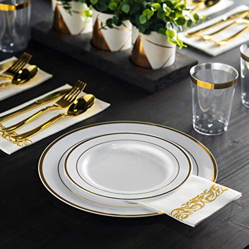 Dinner set clearance white and gold