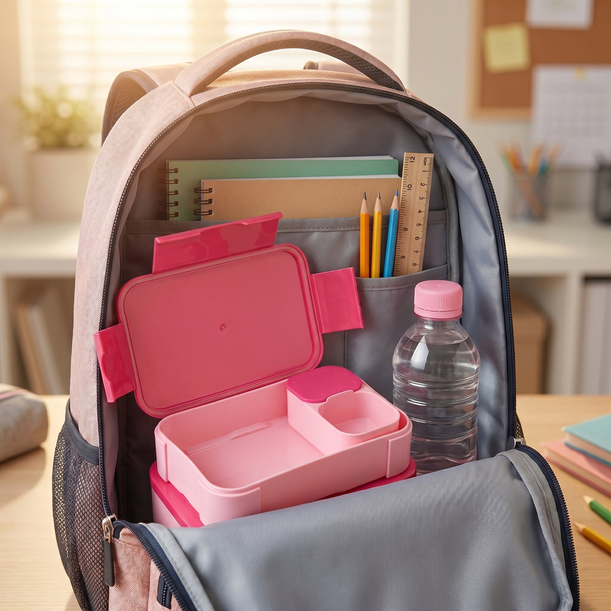 Unique Bargains 2-Compartment Leak-Proof Meal Lunch Bento Box Rose Pink