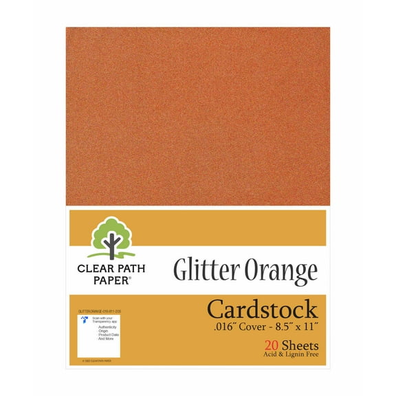 Glitter Orange Cardstock - 8.5 x 11 inch - .016" Thick - 20 Sheets - Clear Path Paper