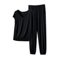 thumbnail image 2 of YHAJDS Winter Casual Pajama Suits For Women,Sleepwear Sets For Women Women's Pajama Sets Solid Color V Neck Sleeveless Top With Cuffed Pants Loungewear Set, 2 of 3
