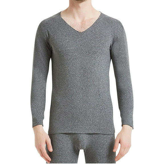Men's Slim Fit V-Neck Thermal Underwear Set 2 Piece Thermal Pajama Long Sleeve Top & Pants for Home Casual Inner Wear