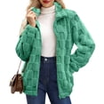 thumbnail image 3 of Womens Jacket with Pockets Casual Comfy Plaid Zip Up Jackets Warm Fleece Lined Winter Coats Green XL, 3 of 6