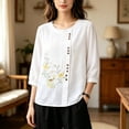 thumbnail image 5 of Kezqiaxn Blouses for Women Dressy Embroidery Half Sleeve Crew Neck Casual Loose Shirts Summer Tops Plus Size Fashion, 5 of 6
