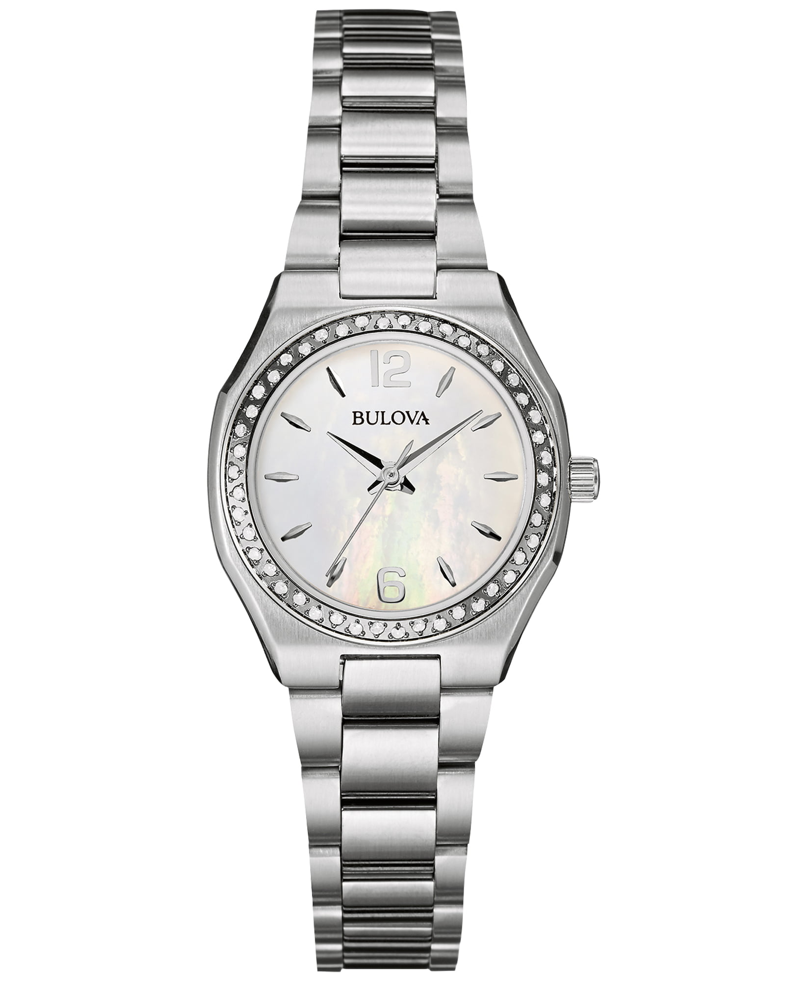 Bulova Diamond White Mother of Pearl Dial Ladies Watch 96R105 