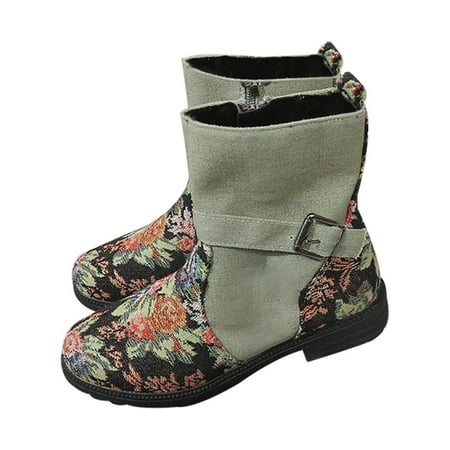 

Juebong Boots on Clearance 2023 Women s Mid Calf Western Cowboy Cowgirl Boot Round Toe Embroidered Fashion Short Boot Casual EthnicStyle Booties Shoes