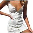 thumbnail image 2 of Wycnly Formal Dresses for Women Party Club Sexy Wrap Bodycon Zipper Strap Mini Dresses Sleeveless V-Neck Solid 2024 Summer Short Dress White XXL, 2 of 7