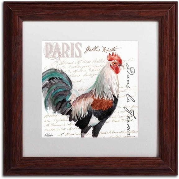 Trademark Fine Art "Dans la Ferme Rooster III" Canvas Art by Jennifer Redstreake White Matte, Wood Frame