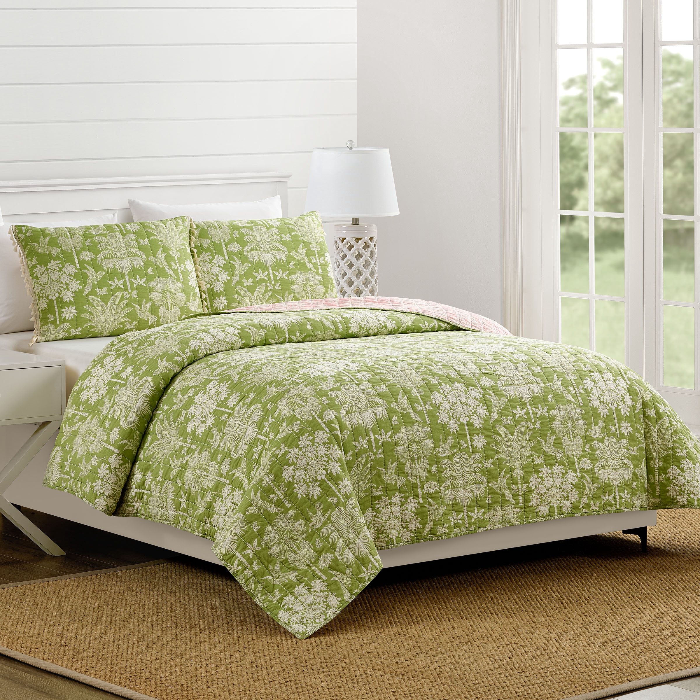 Spartina Queenie Palm Royale 3-Piece Quilt Set, Green, King