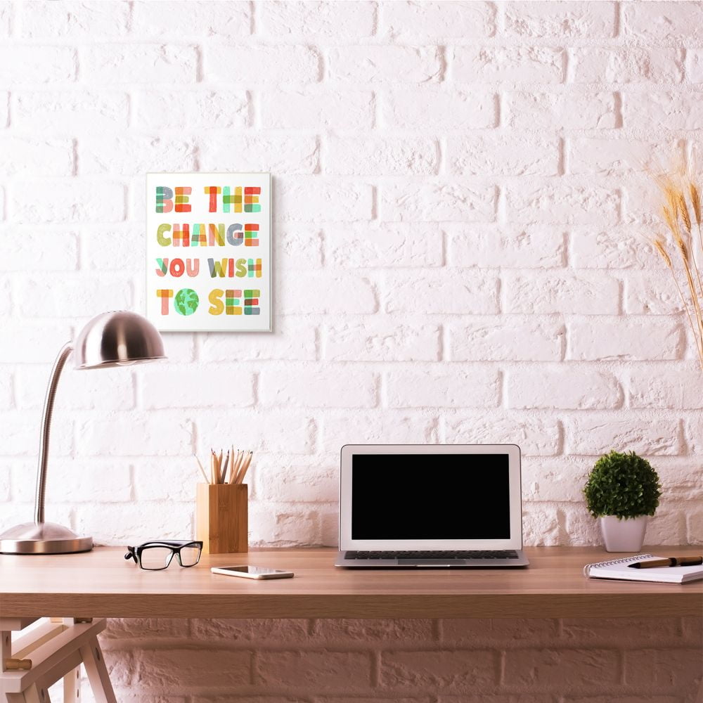 Be The Change Rainbow Pastel Letters Kids Inspirational Word Design Wood Plaque Art by Daphne Polselli