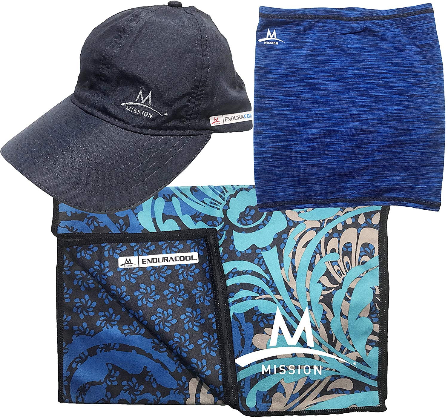 Mission HydroActive Max Cooling Towel and Hat Navy Hat Set