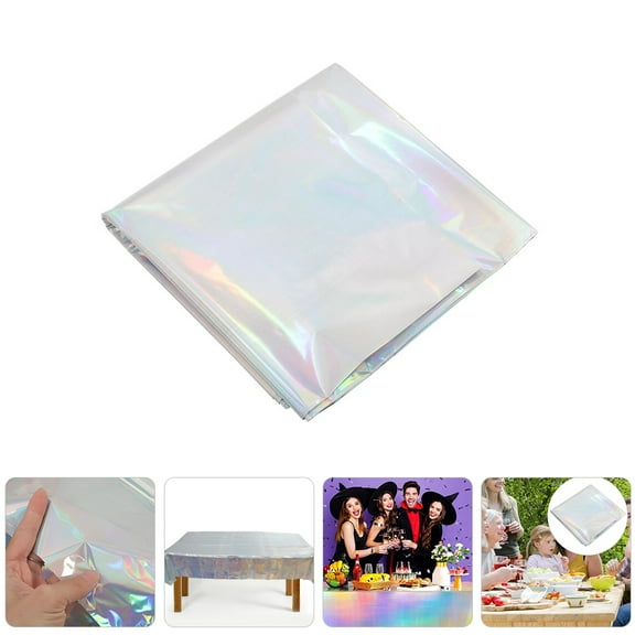 PENIKOKO 3-Pack Iridescent Disposable Plastic Rectangle Tablecloths for Bridal Shower Party Decorations