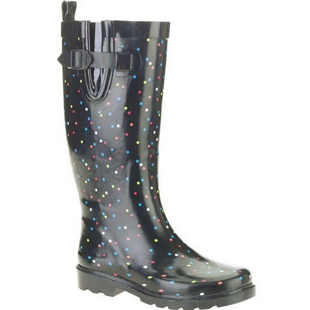 Women's Polka Dot Print Tall Rubber Rain Boots