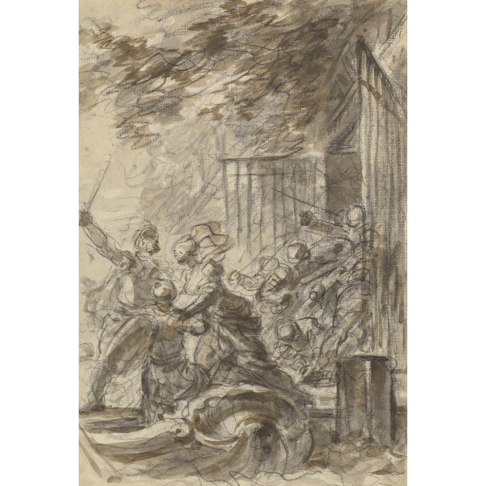 Jean-Honoré Fragonard 11x14 Black Modern Framed Museum Art Print Titled - Isabella Abandons Her Home to Follow Odorico and His Men