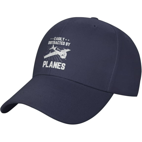 Wikjxiz Easily Distracted by Airplanes Hat Black Baseball Cap Men Women Adjustable Sports Sunhat Fashion Trucker Hat