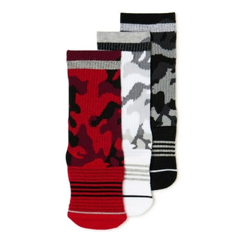 Athletic Works Boys Printed Crew Socks, 3-Pack S (4-8.5) - L (3-9)