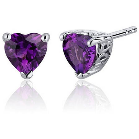 - 1.50 Carat T.G.W. Heart-Shape Amethyst Rhodium over Sterling Silver Stud Earrings