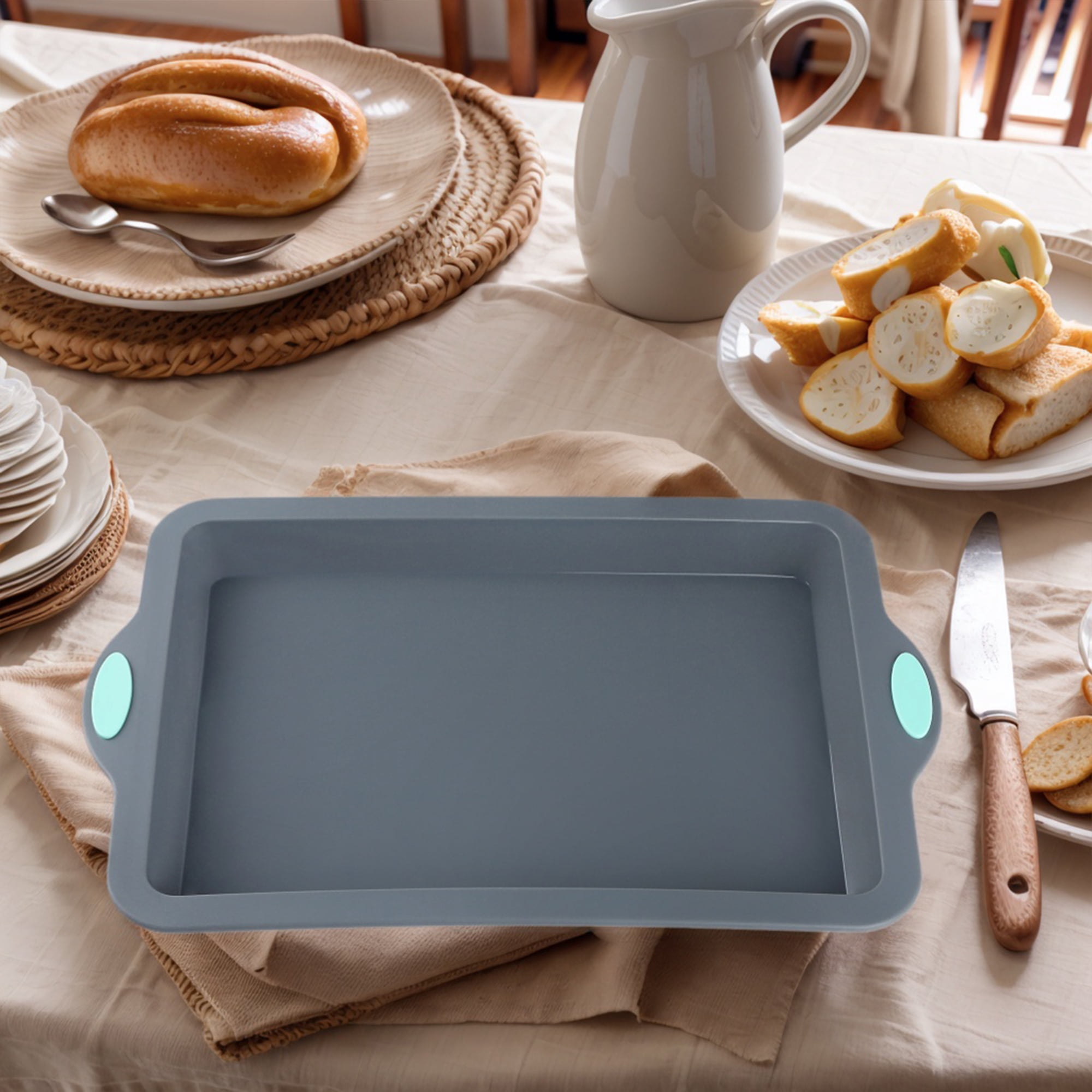 Unique Bargains 3 Packs Nonstick Silicone Baking Pans Gray 15.0*9.9*1.5in