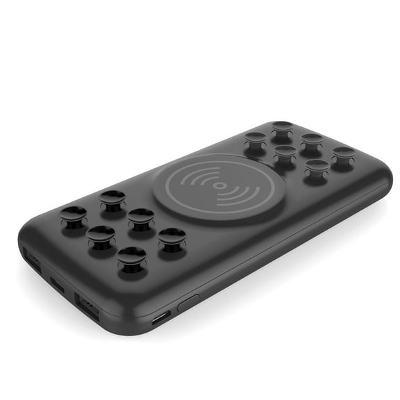 Power Bank PD 18W [12000 mAH] Wireless Charger W/ Suction Cup Fast Charge Power Delivery Charge Up To 4 Devices (x2 USB x1 USB Type-C x1 Wireless Charge)