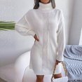 thumbnail image 5 of Sweater Dress for Women Lantern Long Sleeve Turtleneck Knit Dresses Solid Color Casual Comfy Pullover Sweater Dress, 5 of 7