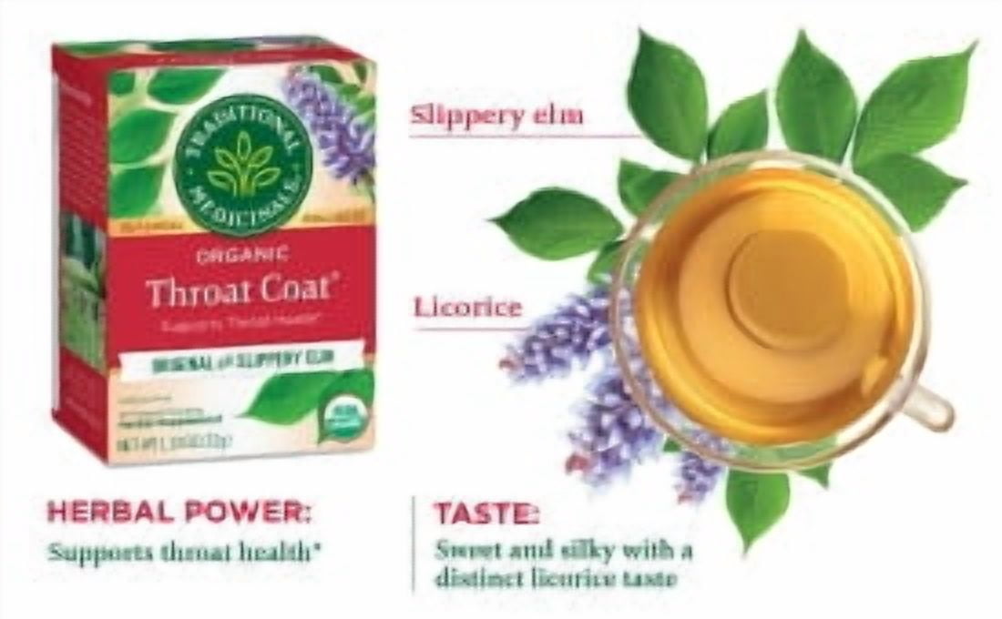 Traditional Medicinals Organic Throat Coat Herbal Tea with Licorice Root and Slippery Elm Bark, 16 Tea Bags