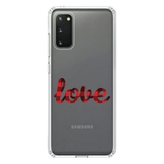 DistinctInk Clear Shockproof Hybrid Case for Galaxy S20 ULTRA / 5G (6.9" Screen) - TPU Bumper Acrylic Back Tempered Glass Screen Protector - Buffalo Love - Red Black Plaid