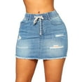 thumbnail image 2 of Lacing Stretch Denim Skirt High Waist Ripped Bodycon Mini Jean Skirts for Women, 2 of 3