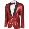thumbnail image 2 of COOFANDY Men's Shiny Sequins Suit Jacket Blazer One Button Banquet Prom Tuxedo New Year Dinner Party Tuxedo Blazer, 2 of 9