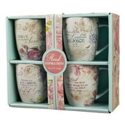 Christian Art Gifts Ceramic Coffee and Tea Mug Set for Women: Vintage Botanic Floral Inspirations Design with Encouraging Bible Verses, Variety Boxed Set of Four Colorful Cups