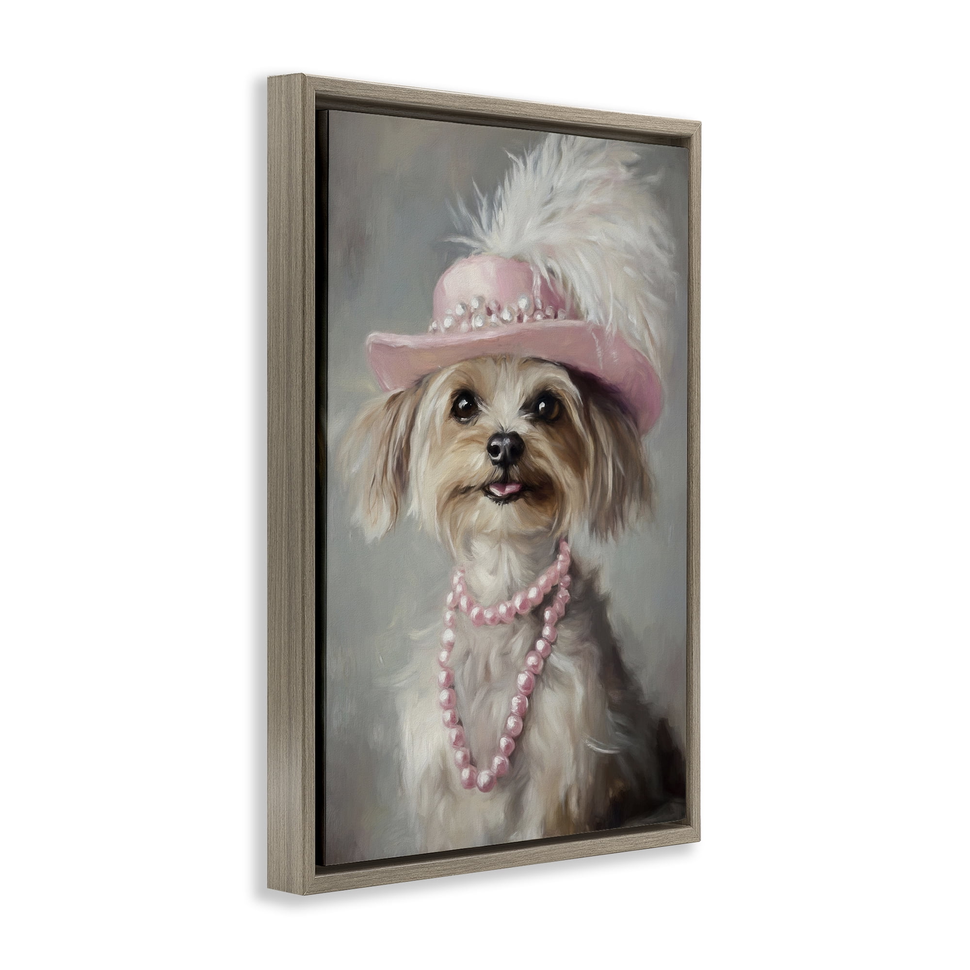 Stupell Industries Lady Yorkie Portrait Brown Framed Floater Canvas Wall Art, design by Tina LeCour