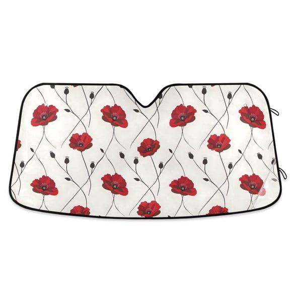 Poppies Flower Car Windshield Sun Shade Foldable Car Front Window Visor Heat and UV Protection 53x23.5