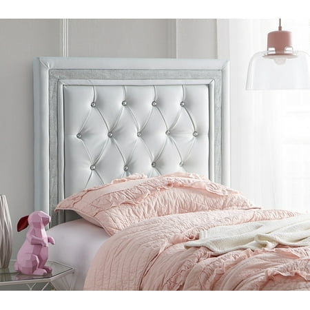 Allure Headboard - Tavira Allure College Dorm Headboard - Glacier Gray with Silver Crystal Border
