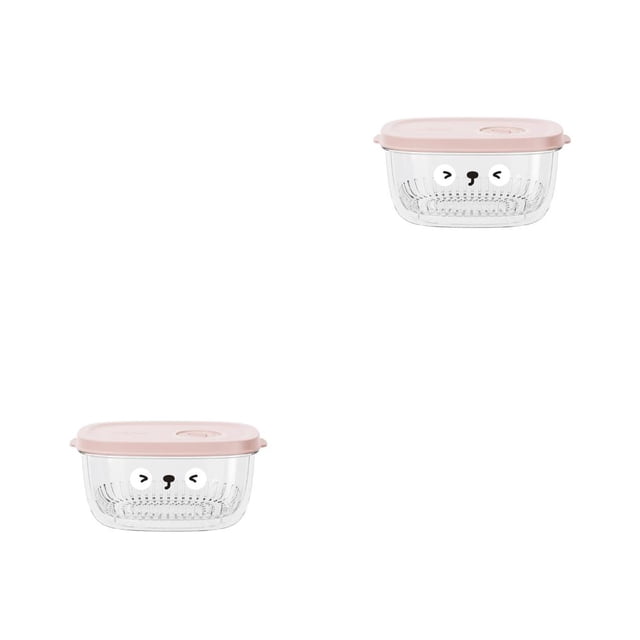 Cateissary Nevera Caja de almacenamiento de alimentos Contenedor de frutas y verduras con tapa Sello Ensalada Dibujos animados A prueba de fugas patrón de conejo 2piezas
