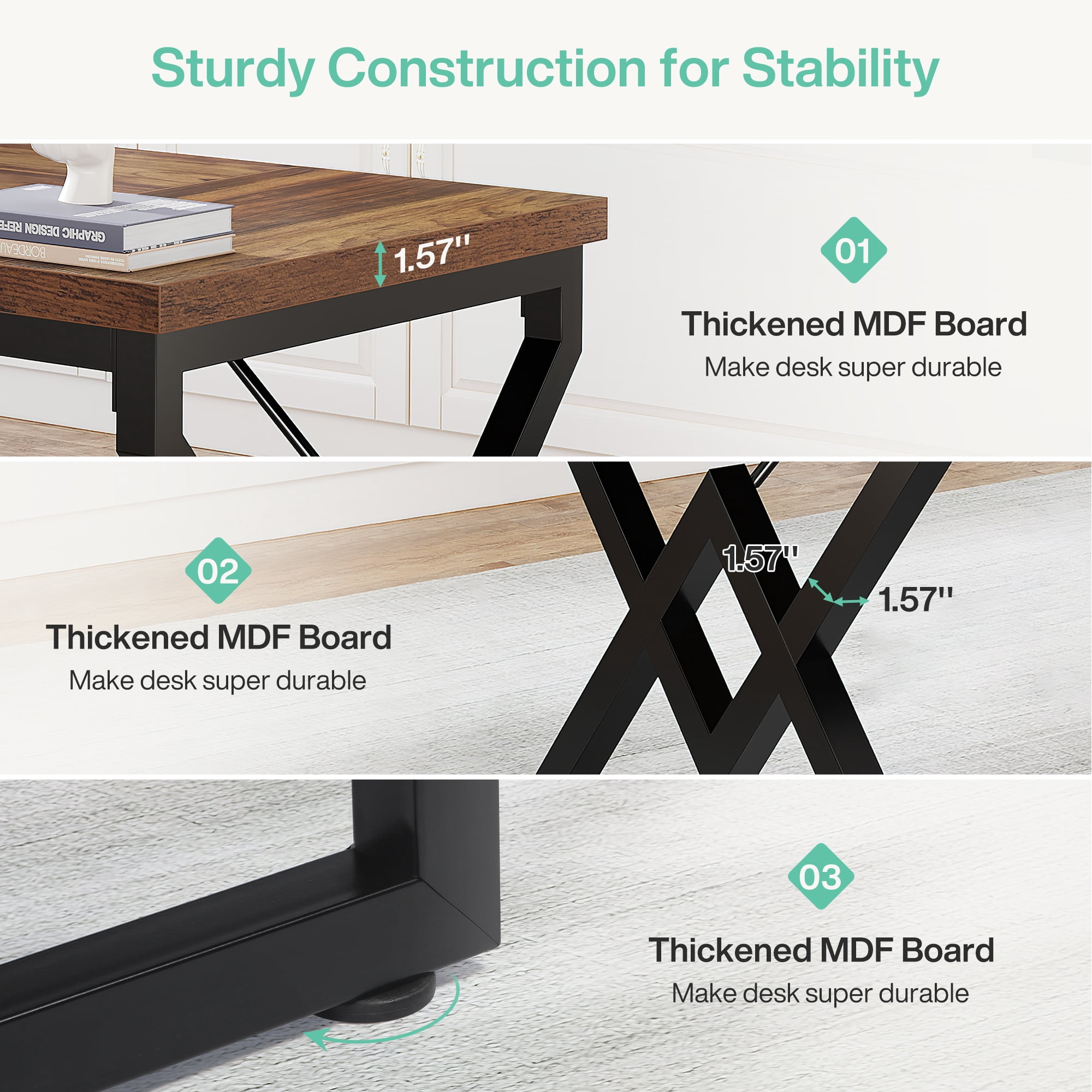 Tribesigns 63 Inch Computer Desk, Large Executive Desk with Thicker Frame, Modern Simple Computer Desk for Home Office, Brown&Black