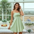 thumbnail image 4 of Robe Corset à Bretelles Spaghetti pour Femmes, Plissée, Coupe Trapèze Ajustée et Évasée, Mini-Robe, Vert Pâle, m, 4 of 10