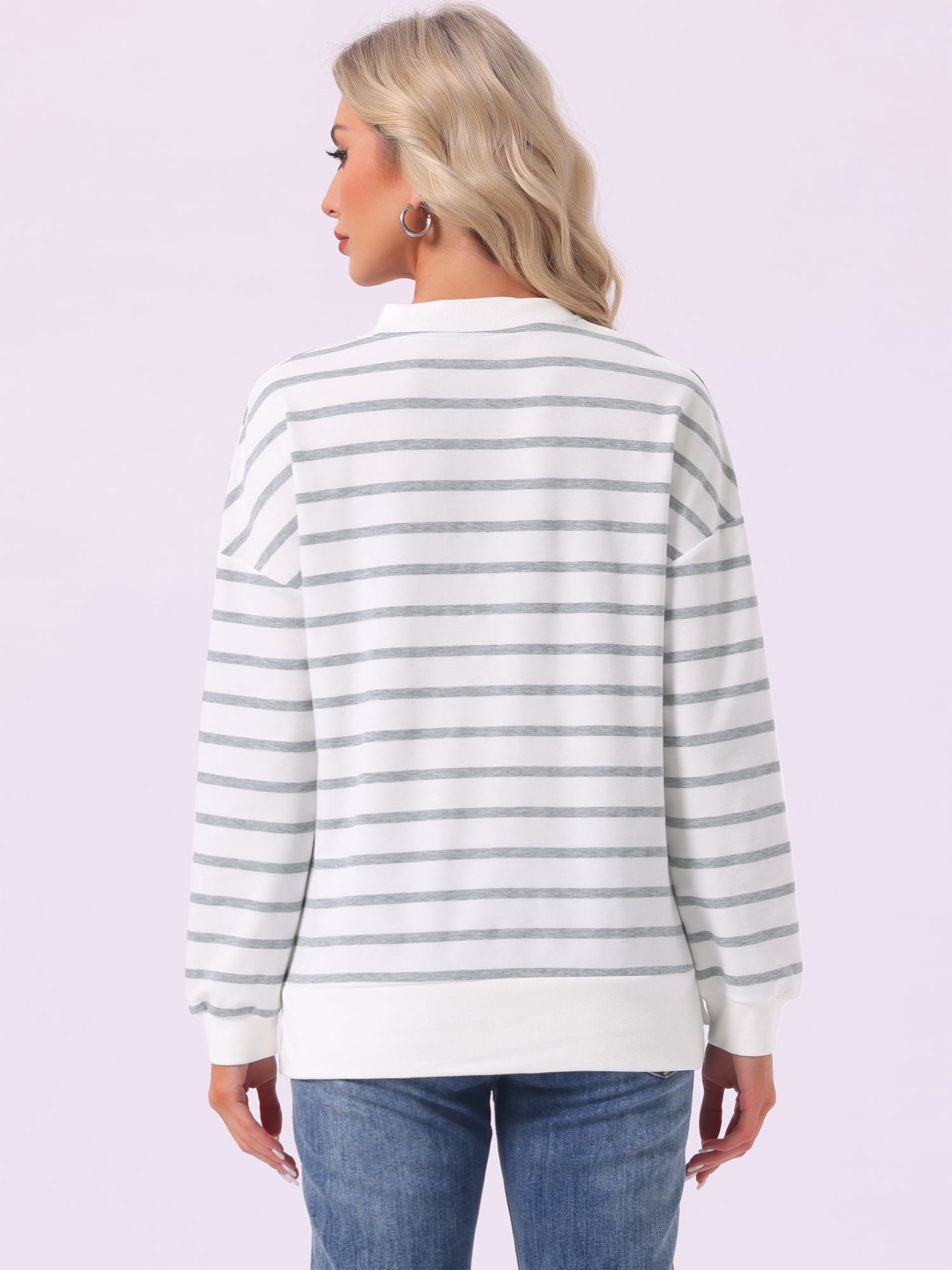 DARING DIVA Women's Maternity Mock Neck Long Sleeve Half Zip Sweatshirt S Grey Stripe