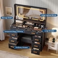 thumbnail image 4 of Vanity Desk with Mirror and Lights, Makeup Table with Glass Top & 8 Drawers, 3-Color LED Mirror, Power Outlets & USB, Hair Dryer Holder, Stool Included, Dressing Table Set for Bedroom, 4 of 7