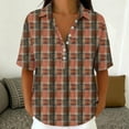 thumbnail image 6 of ClodeEU Women's Collared Print Short Sleeve V Neck Blouse,Casual Loose Fit Top Wine,Women's Plus S, 6 of 8